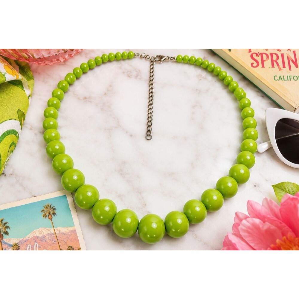 Vintage Lime Green Lucite Bead Necklace 1950s Mid-Century Style Statement